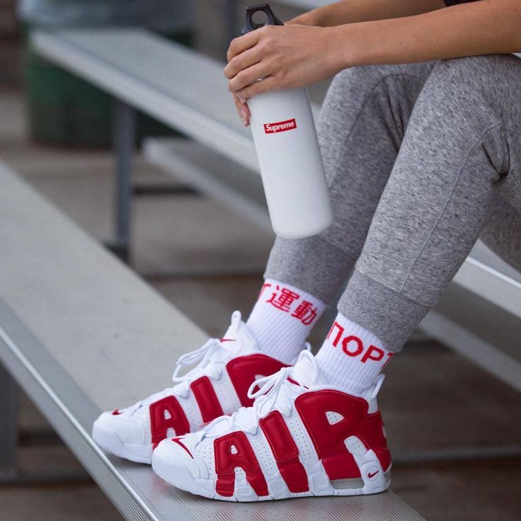 NK® Air More Uptempo "White/University Red"