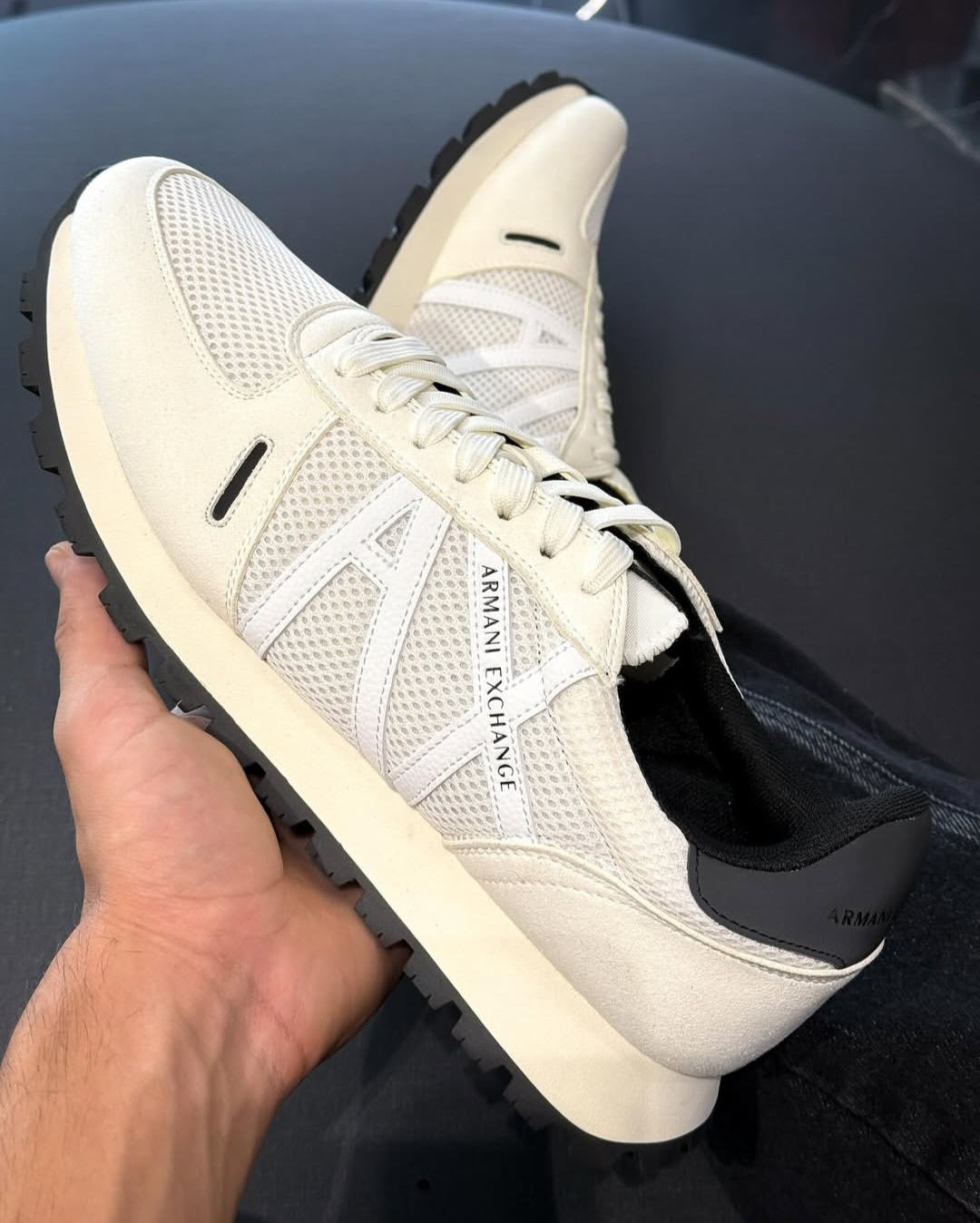 AX® Mesh & Suede Logo Sneakers (Beige/Off-White).