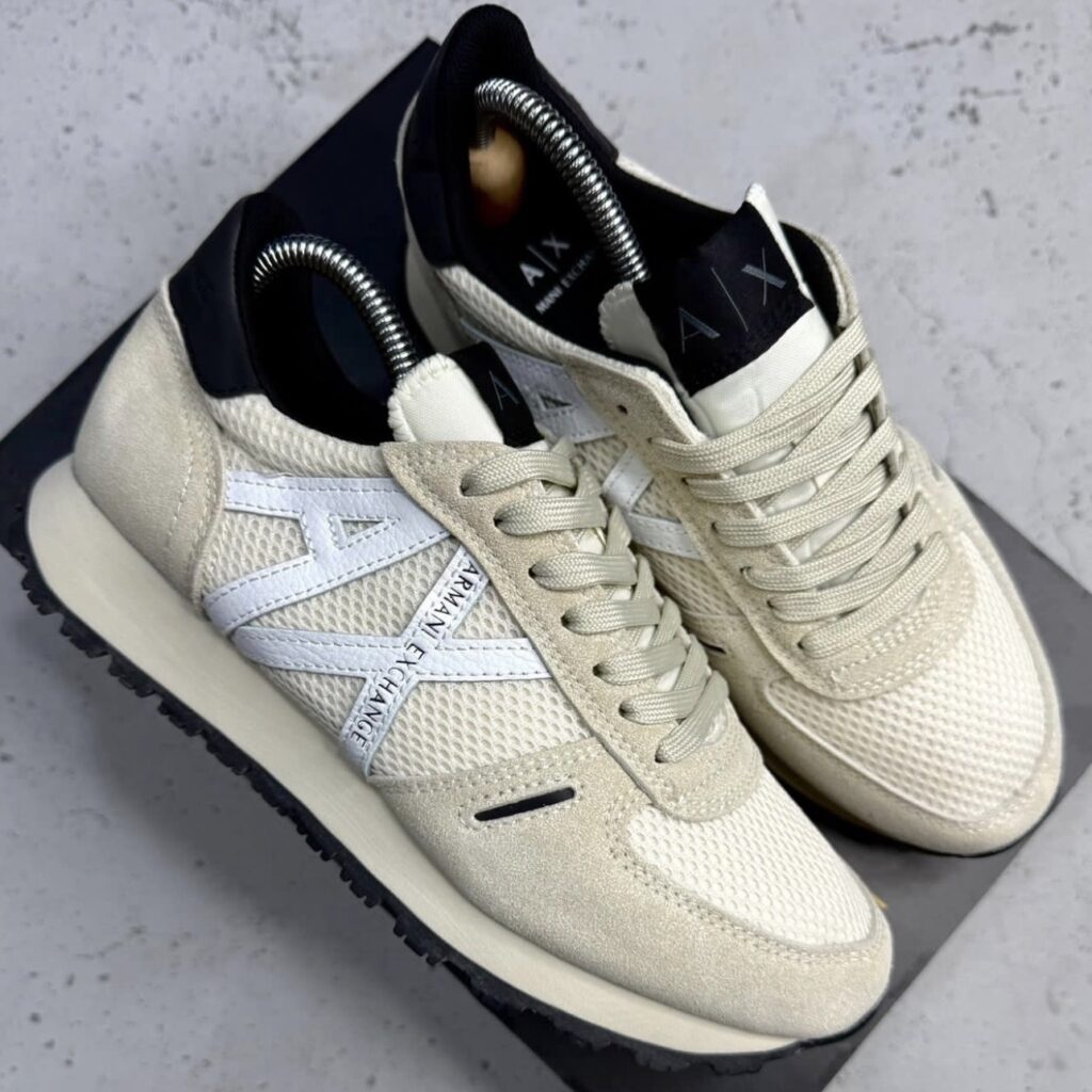 AX® Mesh & Suede Logo Sneakers (Beige/Off-White).