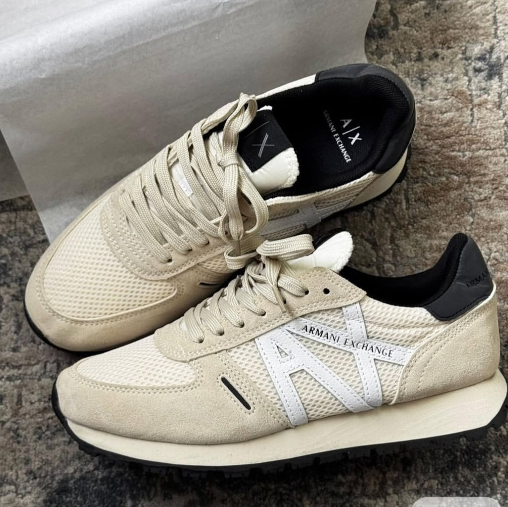 AX® Mesh & Suede Logo Sneakers (Beige/Off-White).