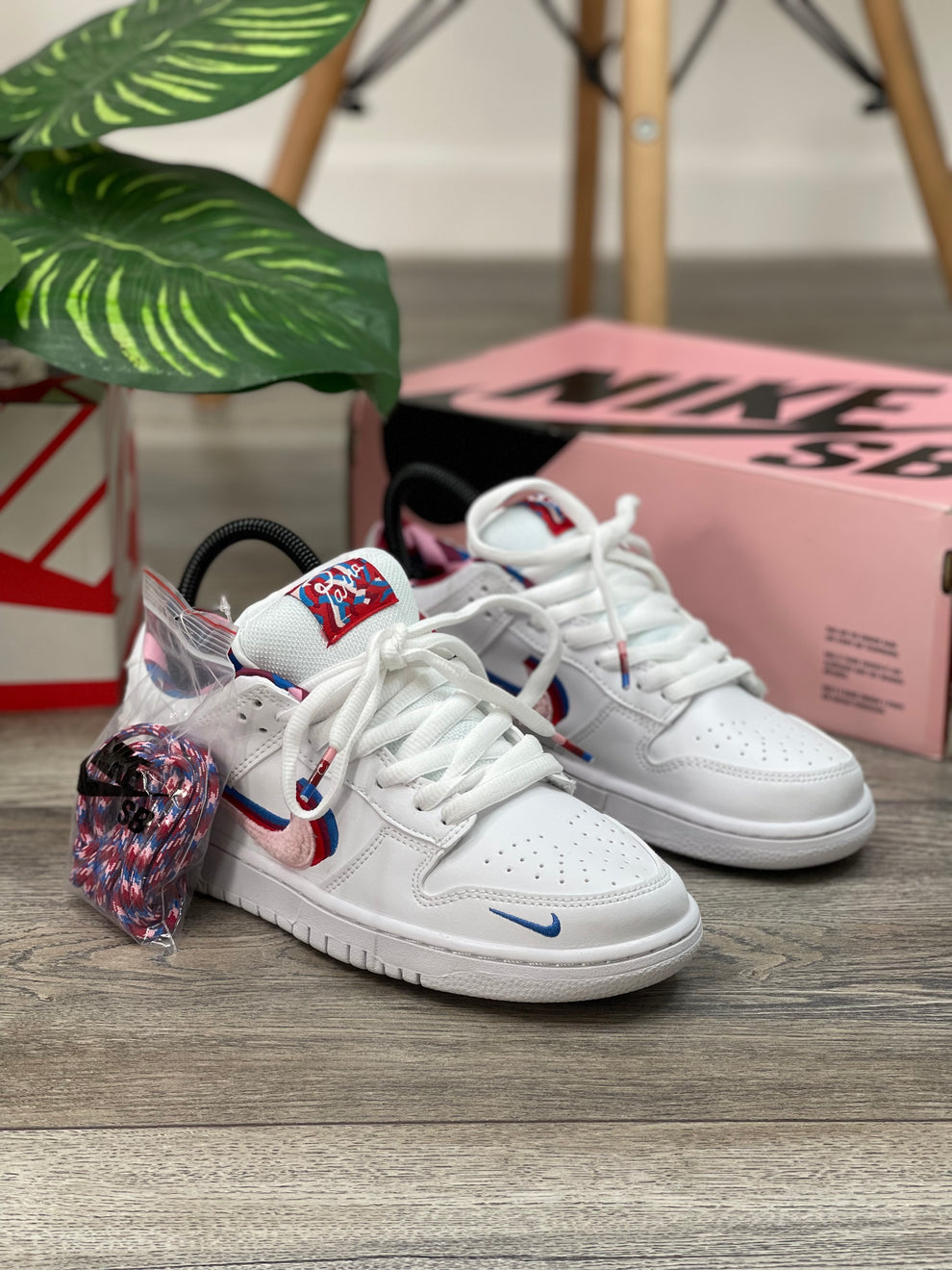NK® SB Dunk Low "White / Pink / Multi-Color"