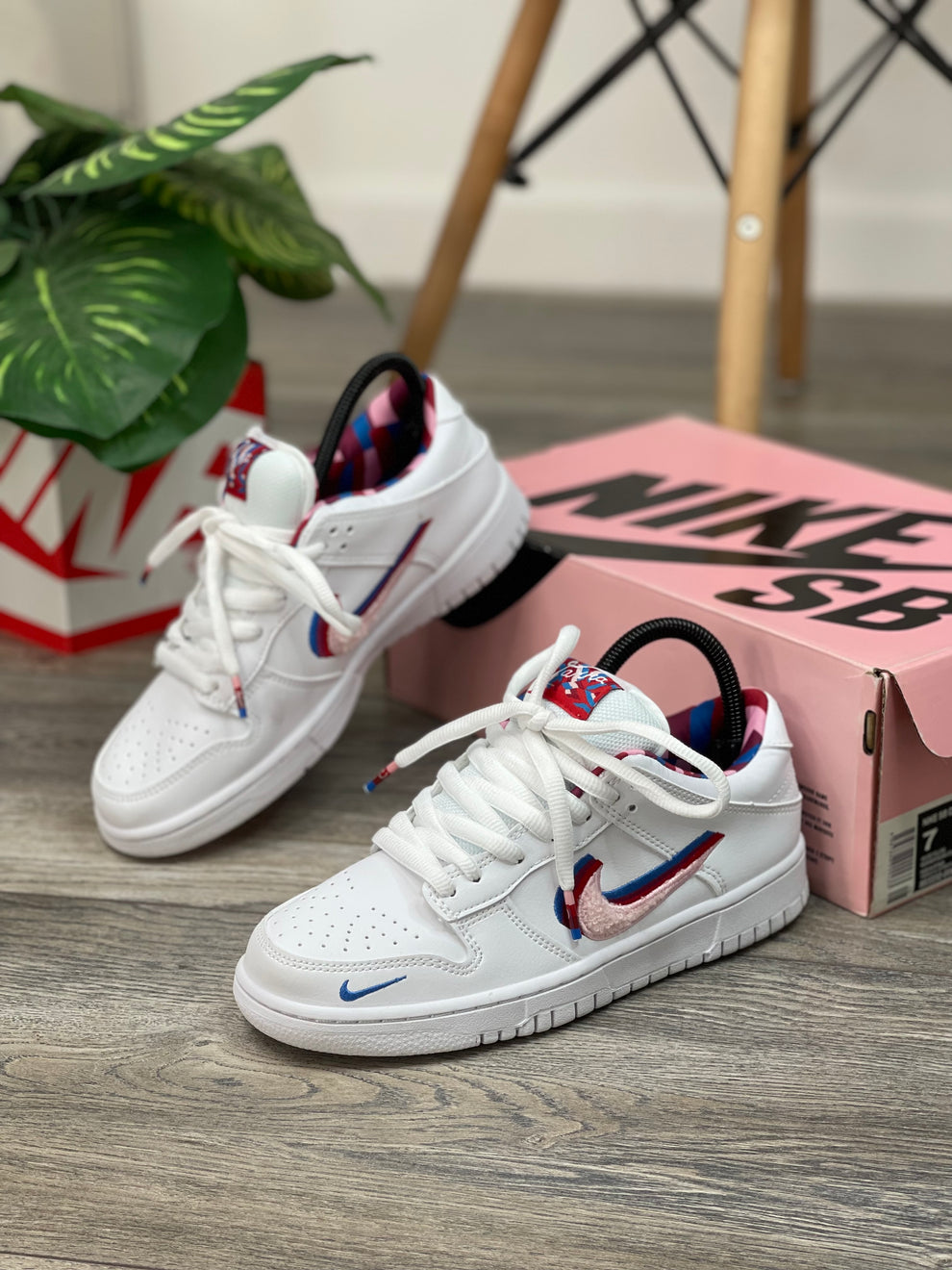 NK® SB Dunk Low "White / Pink / Multi-Color"
