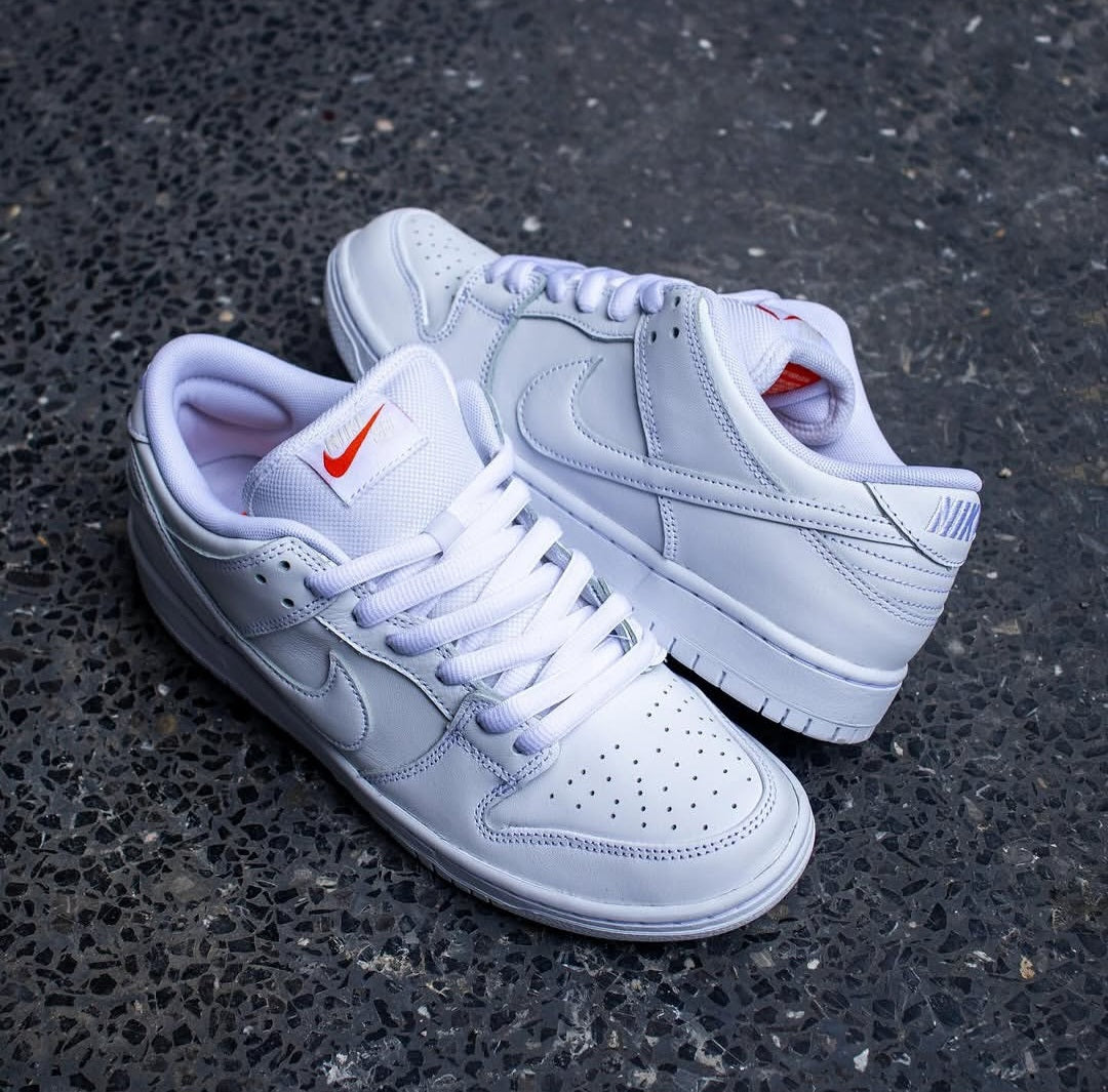 NK® SB Dunk Low Pro ISO "Orange Label Triple White"