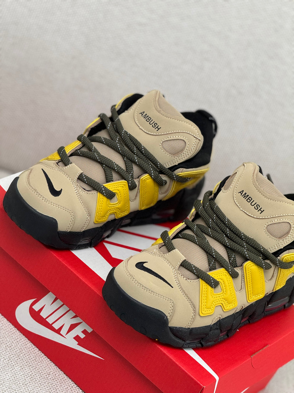 NK® Air More Uptempo Low x AMBUSH "Limestone"
